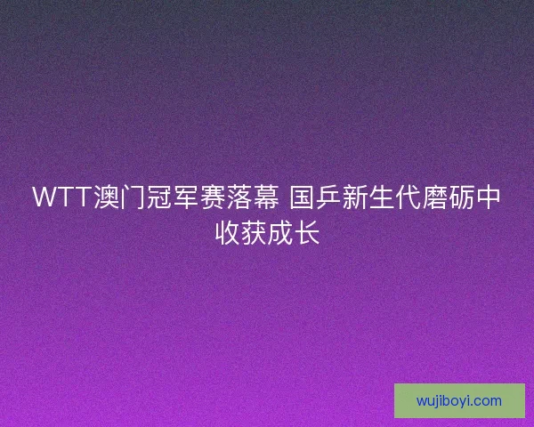 WTT澳门冠军赛落幕 国乒新生代磨砺中收获成长